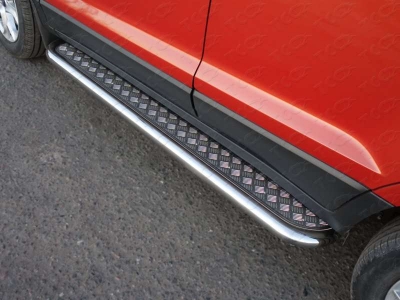 Пороги с площадкой алюминиевый лист 60 мм ТСС для Ford Ecosport 2014-2018