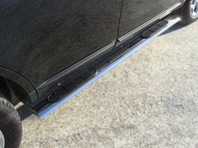 Пороги труба овальная с накладками 120-60 мм ТСС для Ford Edge 2013-2015