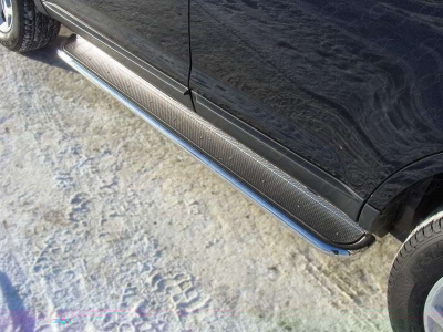 Пороги с площадкой нержавеющий лист 42 мм ТСС для Ford Edge 2013-2015