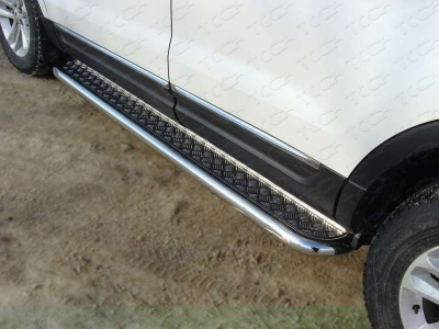 Пороги с площадкой алюминиевый лист 60 мм ТСС для Ford Explorer 2011-2015