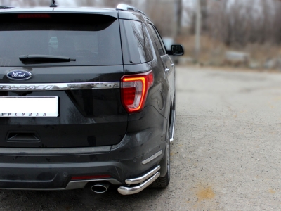 Защита заднего бампера"уголки" двойные d-60+43 Технотек для Ford Explorer 2017 – н.в.