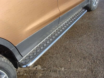 Пороги с площадкой алюминиевый лист 42 мм ТСС для Ford Kuga 2013-2016