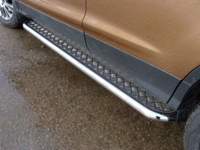 Пороги с площадкой алюминиевый лист 60 мм ТСС для Ford Kuga 2013-2016