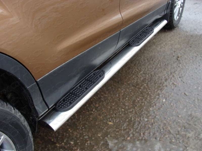 Пороги труба овальная с накладками 120-60 мм ТСС для Ford Kuga 2013-2016