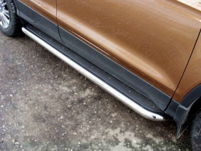 Пороги с площадкой нержавеющий лист 60 мм ТСС для Ford Kuga 2013-2016