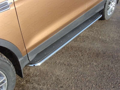 Пороги с площадкой нержавеющий лист 42 мм ТСС для Ford Kuga 2013-2016