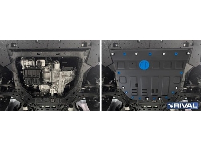 Защита картера и КПП + комплект крепежа Rival, Алюминий GAC GS8 2023-н.в., V-2.0, АКПП, 4WD.