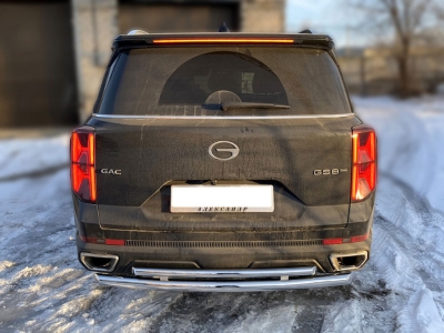 Защита заднего бампера радиусная двойная d-60+43 Технотек для GAC GS8 II Рестайлинг 2021 – н.в.