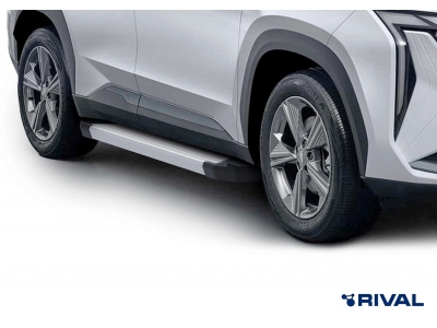 Порог-площадка "Silver" F180AL + комплект крепежа для Geely Atlas 2024-н.в.