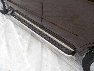 Пороги с площадкой алюминиевый лист 42 мм для Geely Emgrand X7 № GEELEMGX715-09
