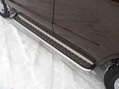 Пороги с площадкой алюминиевый лист 42 мм ТСС для Geely Emgrand X7 2013-2018