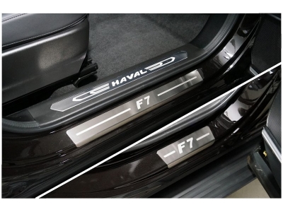 Накладки на пороги (лист шлифованный надпись F7) 4шт ТСС для Haval F7 2022 – н.в.