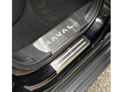 Накладки на пластиковые пороги (лист шлифованный надпись HAVAL) 4шт для Haval H3 1.5 2WD 2024-н.в.