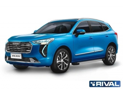 Порог-площадка "Silver" F180AL Rival + комплект крепежа для Haval Jolion 2021-н.в.