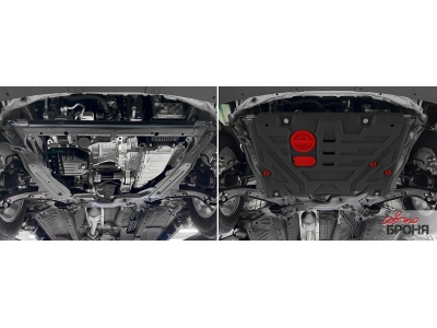 Защита картера (сталь) + комплект крепежа для Haval M6 2023-н.в. (V - 1.5, робот, передний привод)