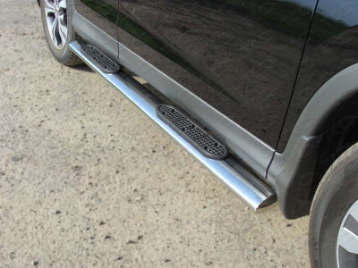 Пороги труба овальная с накладками 120-60 мм ТСС для Honda CR-V 2012-2015