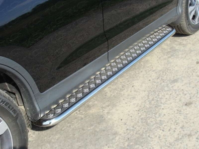 Пороги с площадкой алюминиевый лист 42 мм ТСС для Honda CR-V 2012-2015