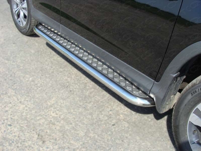 Пороги с площадкой алюминиевый лист 60 мм ТСС для Honda CR-V 2012-2015