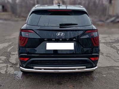 Защита заднего бампера двойная d-60+43 Технотек для Hyundai Creta II 2021 – н.в.