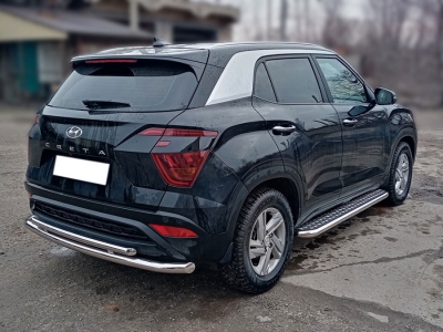 Защита заднего бампера двойная d-60+43 Технотек для Hyundai Creta II 2021 – н.в.