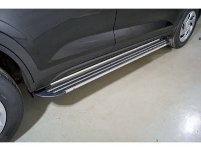 Пороги алюминиевые "Slim Line Silver" 1720 мм для Hyundai Creta II 2021 – н.в. HYUNCRE21-25S