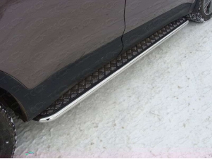 Пороги с площадкой алюминиевый лист 42 мм для Hyundai Santa Fe Grand № HYUNSFGR14-06