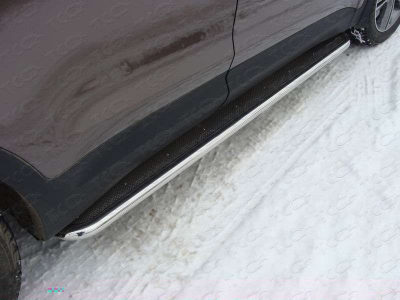 Пороги с площадкой нержавеющий лист 42 мм ТСС для Hyundai Santa Fe Grand 2014-2016