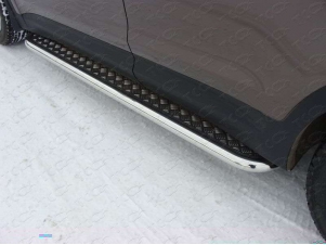 Пороги с площадкой алюминиевый лист 60 мм для Hyundai Santa Fe Grand № HYUNSFGR14-08