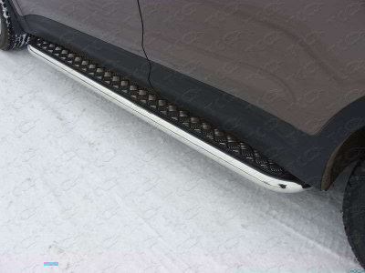 Пороги с площадкой алюминиевый лист 60 мм ТСС для Hyundai Santa Fe Grand 2014-2016