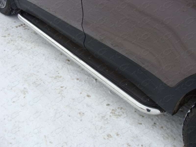 Пороги с площадкой нержавеющий лист 60 мм ТСС для Hyundai Santa Fe Grand 2014-2016