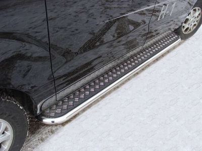 Пороги с площадкой алюминиевый лист 60 мм для Hyundai H-1 Starex № HYUNH113-02