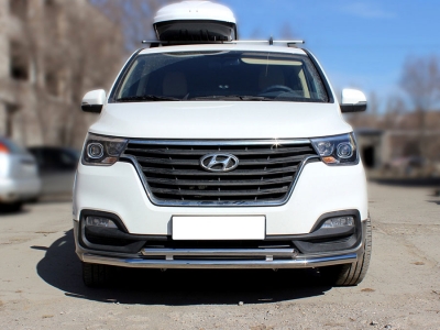 Защита переднего бампера двойная d-53+43 Технотек для Hyundai H-1 Starex 2017 – н.в.