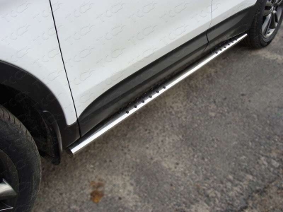 Пороги труба овальная с проступью 75-42 мм ТСС для Hyundai Santa Fe 2012-2015