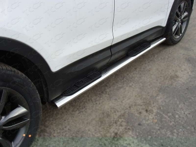 Пороги труба овальная с накладками 120-60 мм ТСС для Hyundai Santa Fe 2012-2015