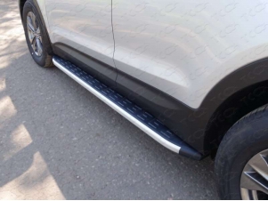 Пороги алюминиевые ТСС с накладкой для Hyundai Santa Fe № HYUNSF12-13AL