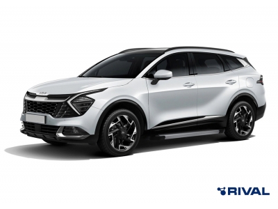 Пороги на автомобиль "Silver" Rival для Hyundai Santa Fe IV рестайлинг 2021-н.в./Tucson IV 2021-н.в./Kia Sportage V 2021-н.в./KIA Sorento 2020-н.в., 180 см, 2 шт., алюминий