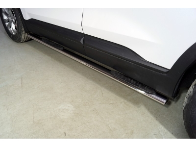 Пороги овальные с накладкой 75х42 мм для Hyundai Santa Fe IV Рестайлинг 2020 – 2023 HYUNSF21-15