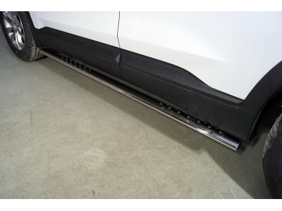 Пороги овальные с проступью 75х42 мм для Hyundai Santa Fe IV Рестайлинг 2020 – 2023 HYUNSF21-16