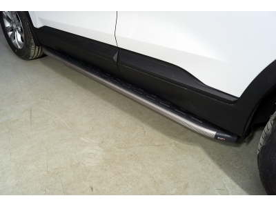 Пороги алюминиевые с пластиковой накладкой (карбон серые) 1820 мм для Hyundai Santa Fe IV Рестайлинг 2020 – 2023 HYUNSF21-25GR