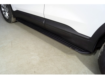 Пороги алюминиевые "Slim Line Black" 1820 мм ТСС для Hyundai Santa Fe IV Рестайлинг 2020 – 2023 