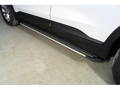 Пороги алюминиевые "Slim Line Silver" 1820 мм для Hyundai Santa Fe IV Рестайлинг 2020 – 2023 HYUNSF21-26S