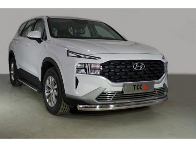 Защита передняя нижняя (овальная) 75х42 мм ТСС для Hyundai Santa Fe IV Рестайлинг 2020 – 2023