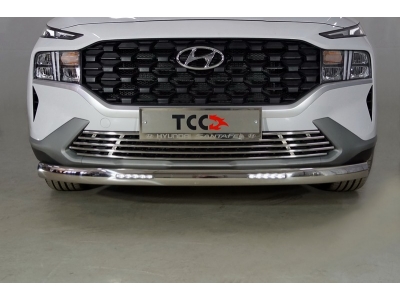 Защита передняя нижняя (овальная с ДХО) 75х42 мм ТСС для Hyundai Santa Fe IV Рестайлинг 2020 – 2023