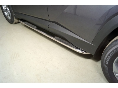 Пороги овальные гнутые с накладкой 75х42 мм для Hyundai Tucson 2020 – н.в. HYUNTUC21-12
