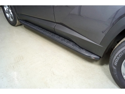 Пороги алюминиевые с пластиковой накладкой (карбон черные) 1820 мм ТСС для Hyundai Tucson 2020 – н.в.