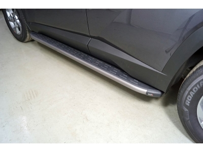 Пороги алюминиевые с пластиковой накладкой (карбон серые) 1820 мм для Hyundai Tucson 2020 – н.в. HYUNTUC21-21GR