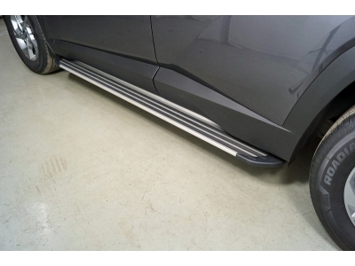 Пороги алюминиевые "Slim Line Silver" 1820 мм для Hyundai Tucson 2020 – н.в. HYUNTUC21-22S