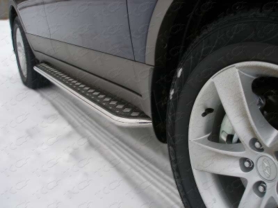 Пороги с площадкой алюминиевый лист 42 мм ТСС для Hyundai ix55 2009-2013