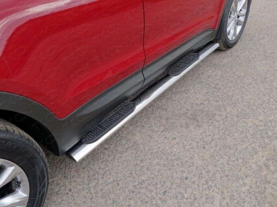 Пороги труба овальная с накладками 120х60 мм ТСС для Hyundai Santa Fe 2015-2018