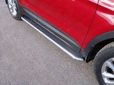 Пороги с площадкой нержавеющий лист 60 мм ТСС для Hyundai Santa Fe 2015-2018
